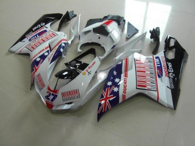 Blanco Azul Rojo Carenado Moto Ducati 848 1098 1198 2007-2014