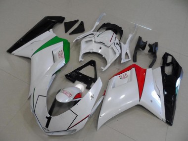 Blanco Perla con Italy Flag Carenado Moto Ducati 848 1098 1198 2007-2014