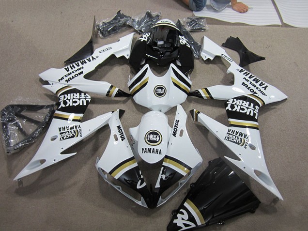 Negro Blanco Lucky Strike Carenado Moto Yamaha R1 2004-2006 Negro Blanco Lucky Strike Carenado Moto Yamaha R1 2004-2006