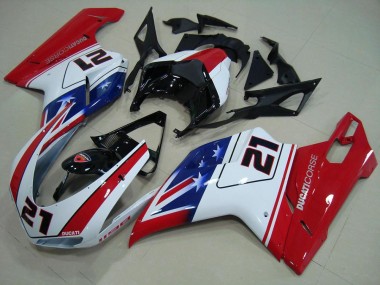 Negro Blanco Rojo 21 Carenado Moto Ducati 848 1098 1198 2007-2014