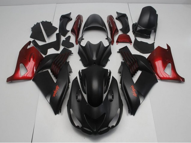 Negro Mate & Rojo Carenado Moto Kawasaki ZX14R ZZR 1400 2006-2011 Negro Mate & Rojo Carenado Moto Kawasaki ZX14R ZZR 1400 2006-2011