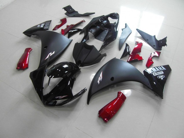 Negro Mate Rojo Carenado Moto Yamaha R1 2012-2014 Negro Mate Rojo Carenado Moto Yamaha R1 2012-2014