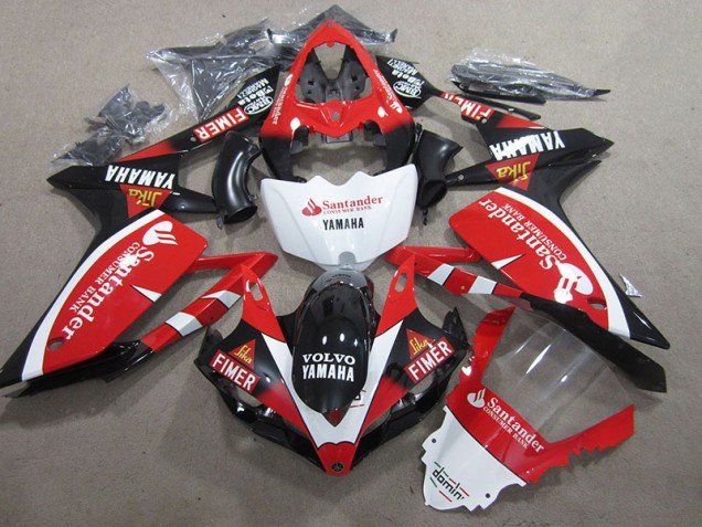 Negro Rojo Blanco Santander Carenado Moto Yamaha R1 2007-2008 Negro Rojo Blanco Santander Carenado Moto Yamaha R1 2007-2008