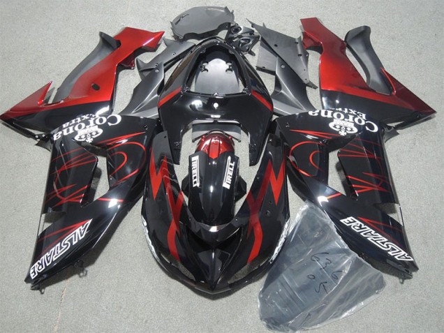 Negro Rojo Corona Extra Carenado Moto Kawasaki ZX10R 2006-2007 Negro Rojo Corona Extra Carenado Moto Kawasaki ZX10R 2006-2007