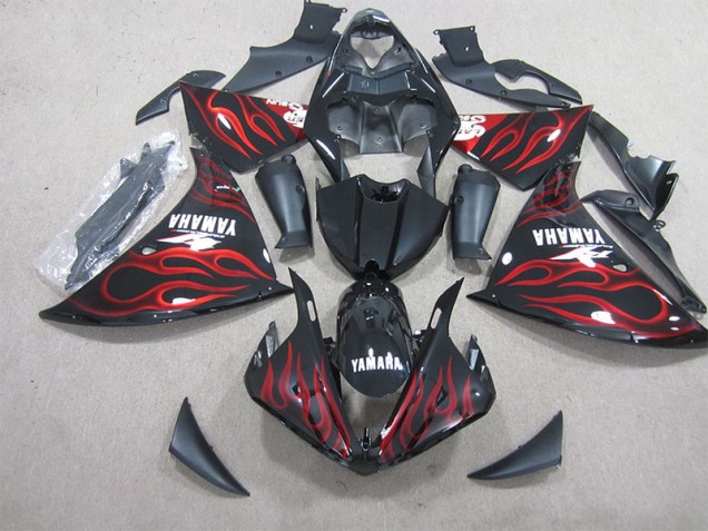 Negro Rojo Llama Blanco Calcomanía Carenado Moto Yamaha R1 2009-2011 Negro Rojo Llama Blanco Calcomanía Carenado Moto Yamaha R1 2009-2011