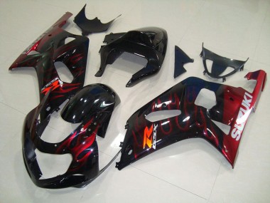 Negro Rojo Llama Carenado Moto Suzuki GSXR 750 K1 K2 K3 2001-2003