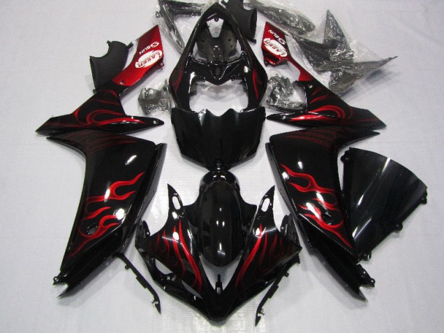 Negro Rojo Llama Carenado Moto Yamaha R1 2007-2008 Negro Rojo Llama Carenado Moto Yamaha R1 2007-2008