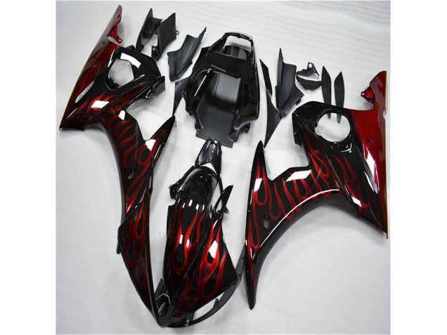 Negro Rojo Llama Plástico Moto Yamaha R6 2003-2005 Negro Rojo Llama Plástico Moto Yamaha R6 2003-2005