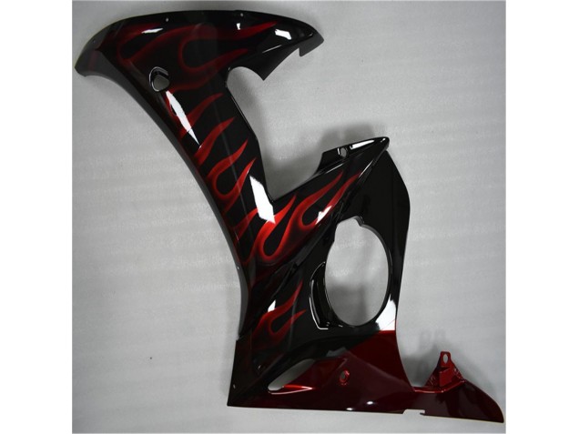 Negro Rojo Llama Plástico Moto Yamaha R6 2003-2005 Negro Rojo Llama Plástico Moto Yamaha R6 2003-2005