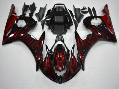 Negro Rojo Llama Plástico Moto Yamaha R6 2003-2005