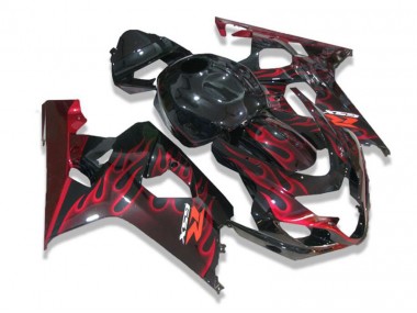 Negro Rojo Llamas Carenado Moto Suzuki GSXR 600 / 750 K4 2004-2005