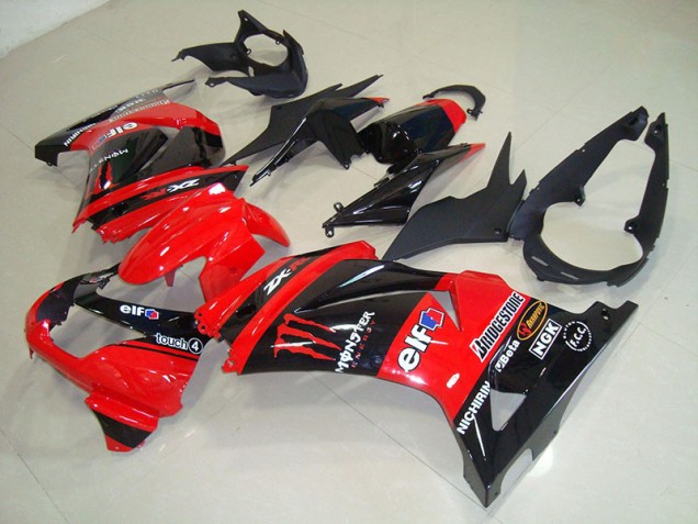 Negro Rojo Monster ABS Moto Plástica Kawasaki ZX 250R 2008-2012 Negro Rojo Monster ABS Moto Plástica Kawasaki ZX 250R 2008-2012