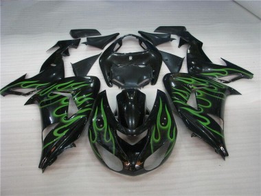 Negro Verde Llama Carenado Moto Kawasaki ZX10R 2006-2007