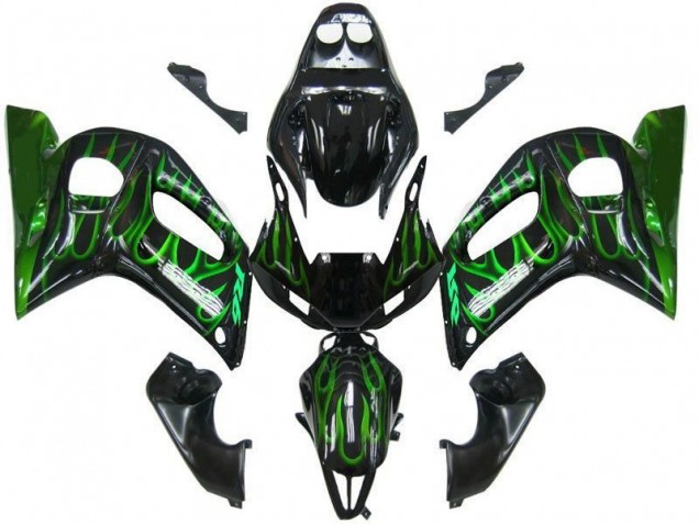 Negro Verde Llama Carenado Moto Yamaha R6 1998-2002 Negro Verde Llama Carenado Moto Yamaha R6 1998-2002
