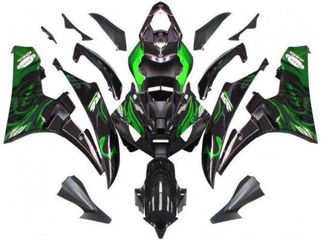 Negro Verde Llama Carenado Moto Yamaha R6 2006-2007 Negro Verde Llama Carenado Moto Yamaha R6 2006-2007