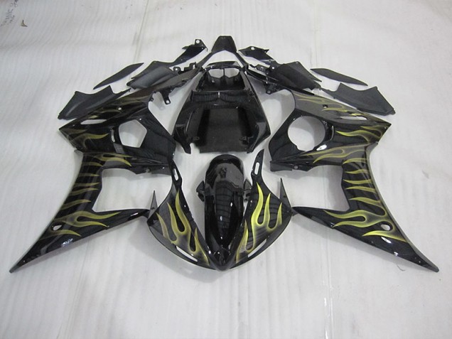 Negro con Amarillo Llama Carenado Moto Yamaha R6 2003-2005 Negro con Amarillo Llama Carenado Moto Yamaha R6 2003-2005