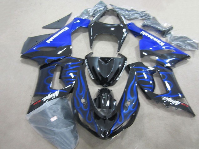 Ninja 636 de llama azul y negra Carenado Moto Kawasaki ZX6R 2005-2006 Ninja 636 de llama azul y negra Carenado Moto Kawasaki ZX6R 2005-2006