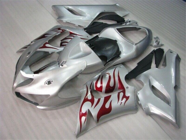 Plata Rojo Llamas Carenado Moto Kawasaki ZX6R 2005-2006 Plata Rojo Llamas Carenado Moto Kawasaki ZX6R 2005-2006