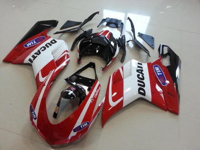 Rojo Blanco Inyección Kit Carenado Moto Ducati 848 1098 1198 2007-2014 Rojo Blanco Inyección Kit Carenado Moto Ducati 848 1098 1198 2007-2014
