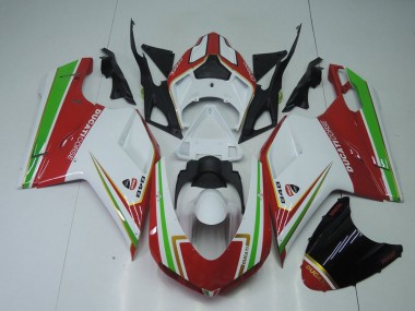 Rojo Blanco & Verde Carenado Moto Ducati 848 1098 1198 2007-2014