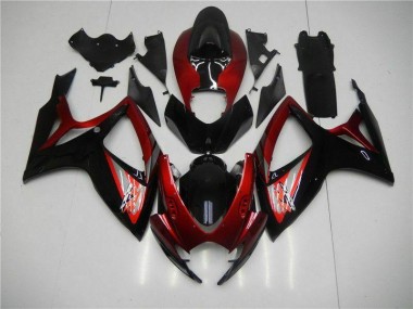 Rojo Negro Kit Carenado Inyección Suzuki GSXR 600 / 750 K6 2006-2007