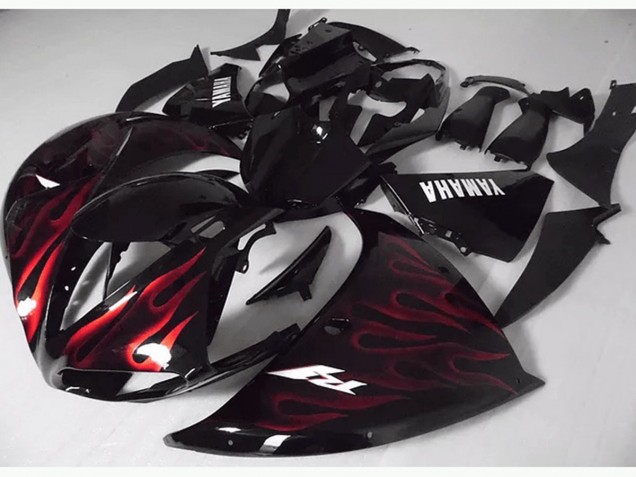 Rojo Negro Llama Carenado Moto Yamaha R1 2012-2014 Rojo Negro Llama Carenado Moto Yamaha R1 2012-2014
